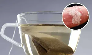 Teebeutel ungesund: Kleine Partikel lösen sich im Wasser, was auf mögliche Gesundheitsrisiken hindeutet.