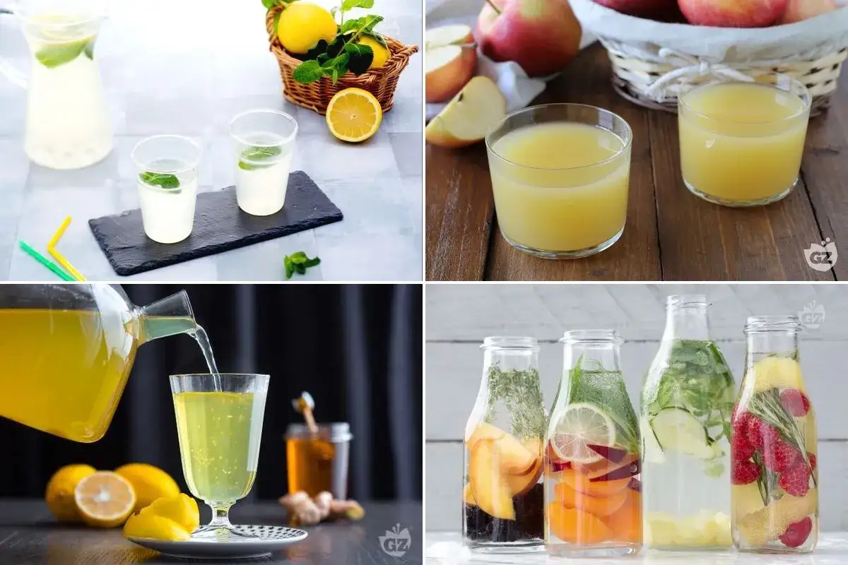 Erfrischende Getr&auml;nke: Zitronenlimonade, Apfelsaft und Infused Water mit Fr&uuml;chten und Kr&auml;utern. Ein Hauch von Italien in jedem Schluck.